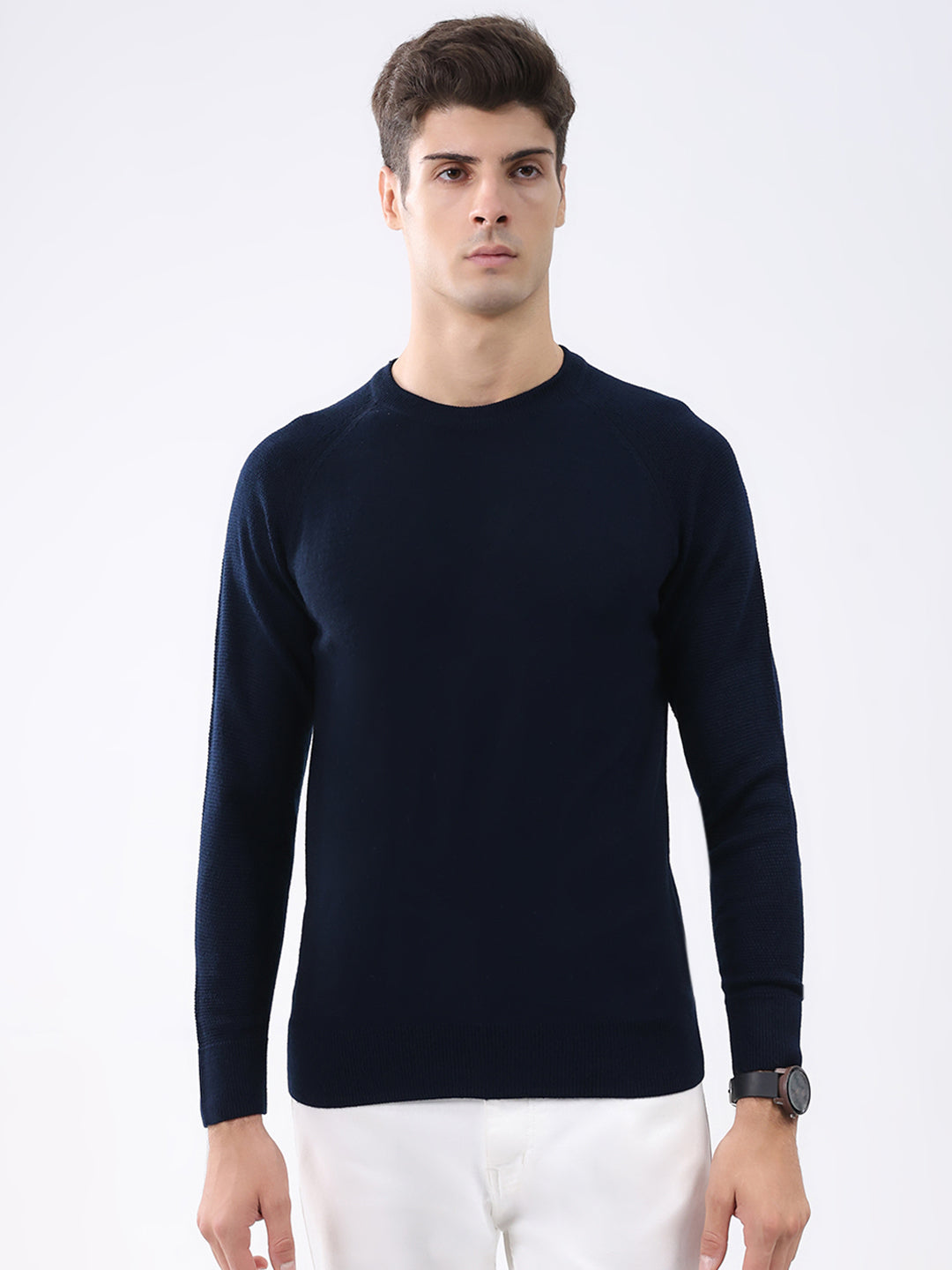 Rock.it Men Navy Blue Solid Round Neck Full Sleeve Pullover