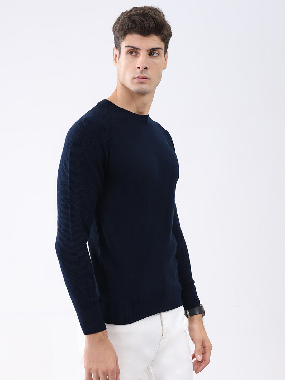 Rock.it Men Navy Blue Solid Round Neck Full Sleeve Pullover