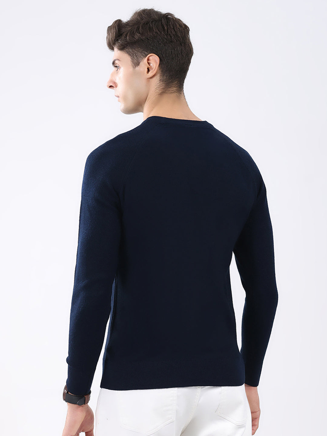 Rock.it Men Navy Blue Solid Round Neck Full Sleeve Pullover