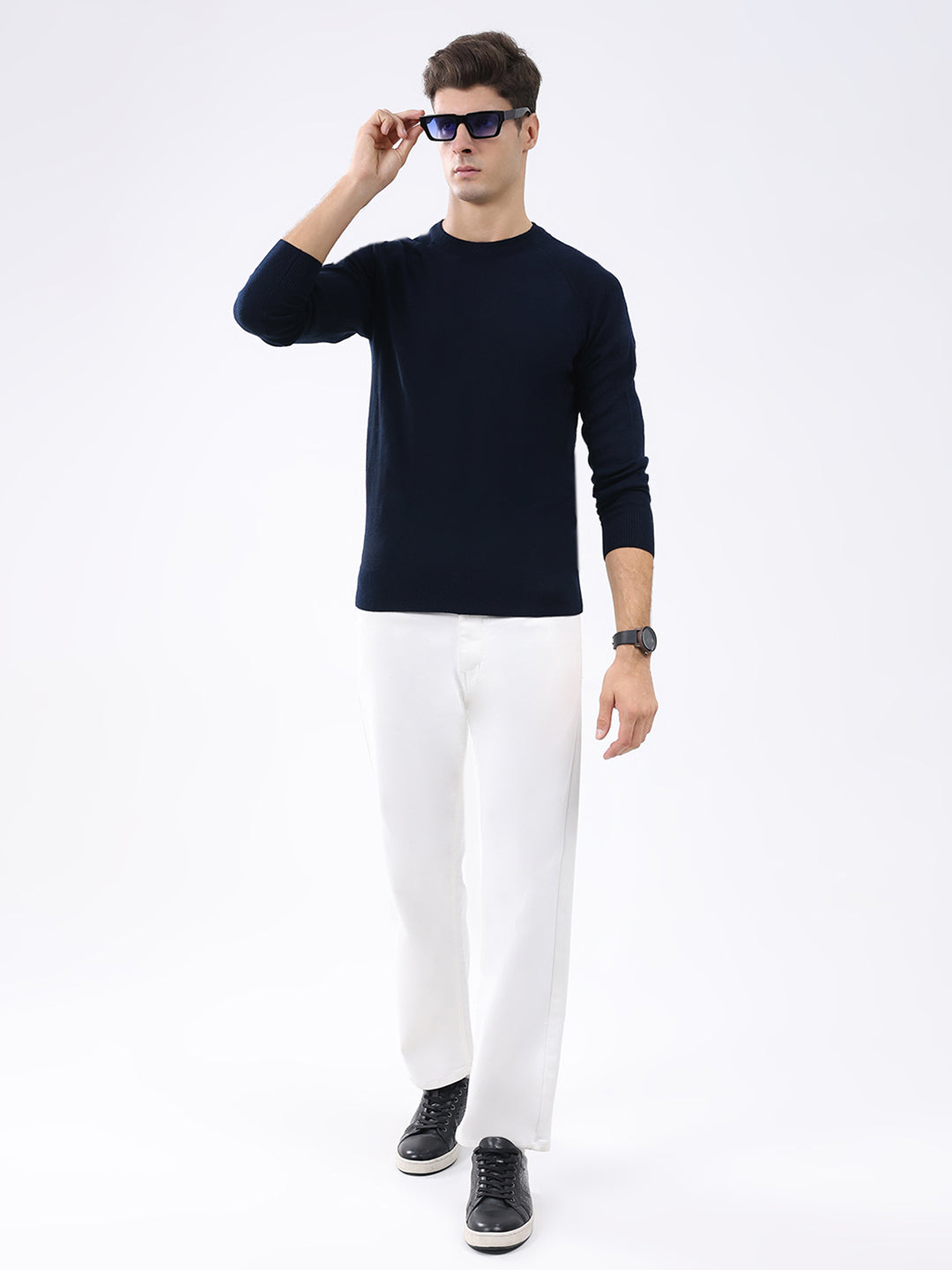 Rock.it Men Navy Blue Solid Round Neck Full Sleeve Pullover