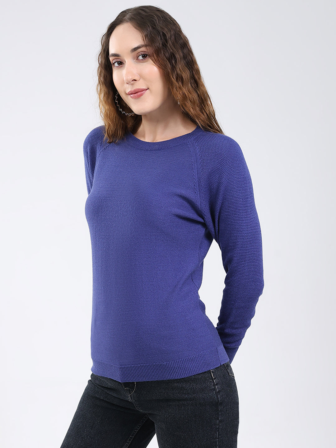 Rock.it Women Blue Solid Round Neck Full Sleeve Pullover