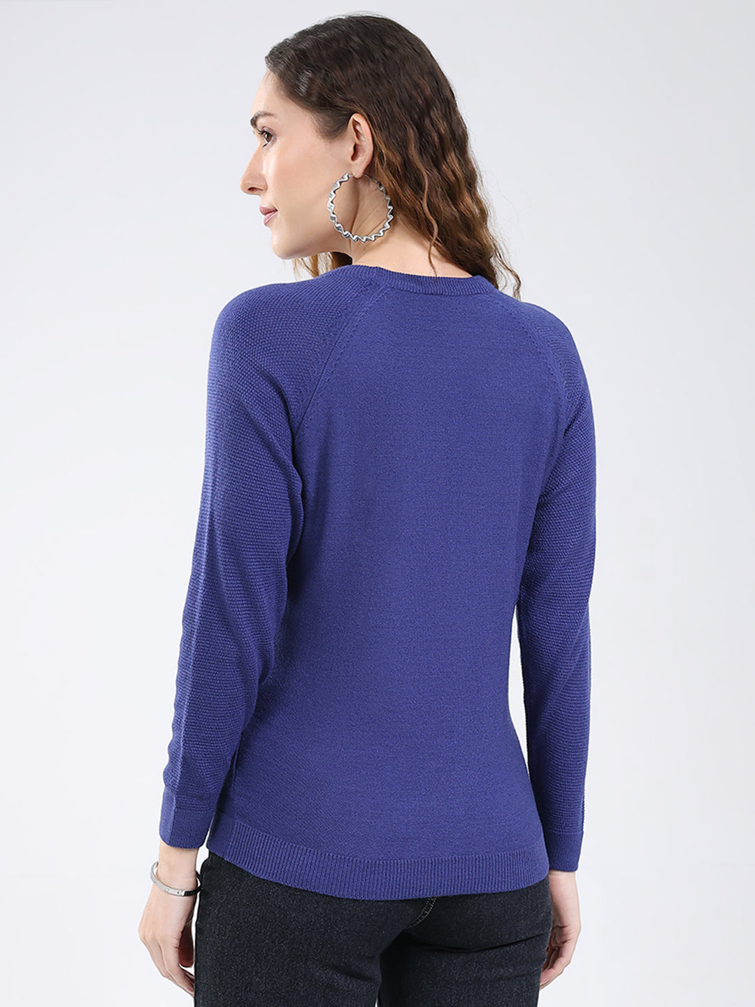 Rock.it Women Blue Solid Round Neck Full Sleeve Pullover