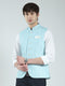 Men Blue Printed Band Neck Sleeveless Nehru Jacket
