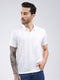 Men White Solid Collar Half Sleeve T-Shirt