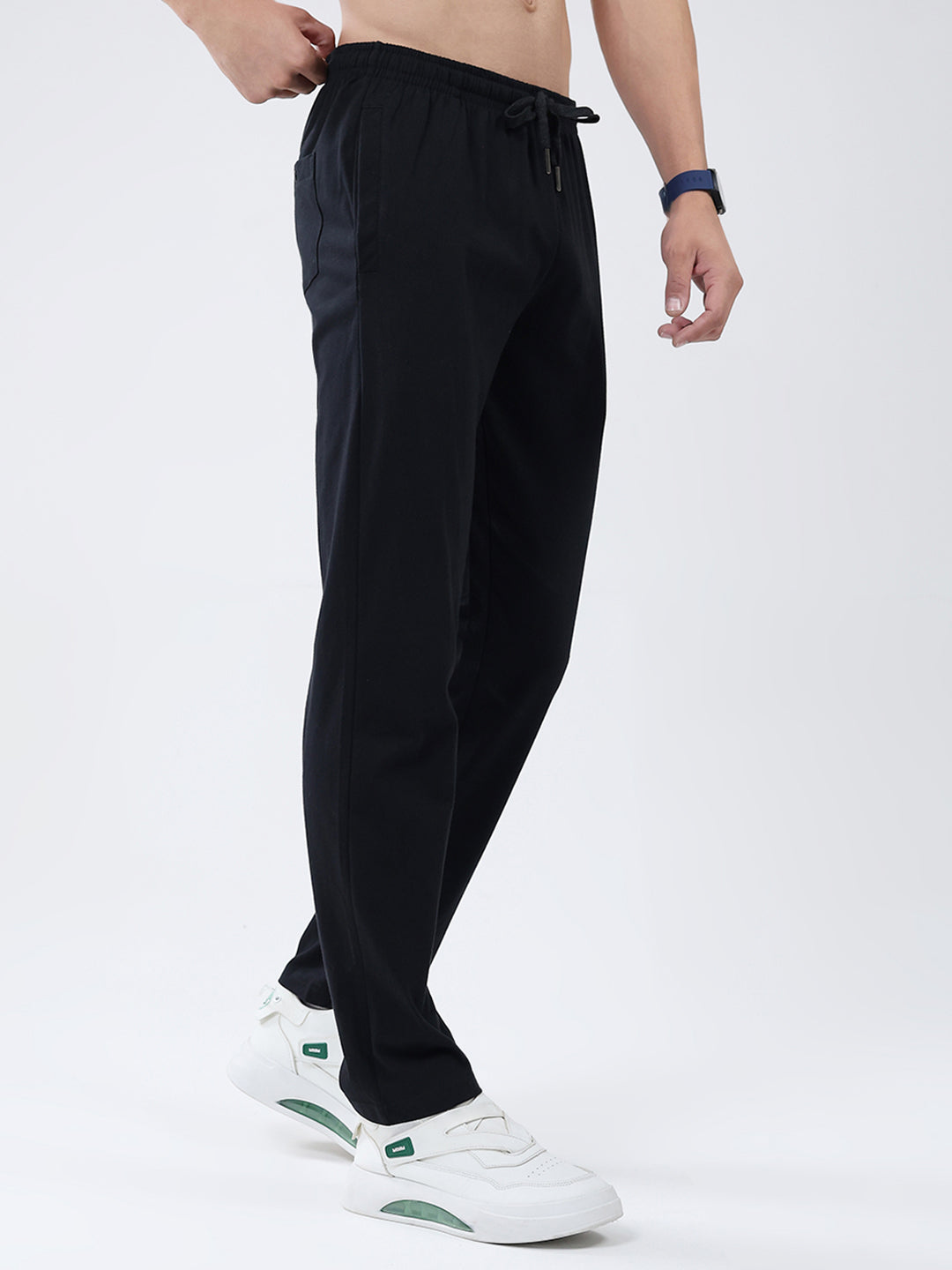Men Black Solid Regular Fit Lower