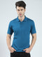 Men Teal Blue Solid Collar Half Sleeve T-Shirt