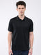 Men Black Solid Collar Half Sleeve T-Shirt