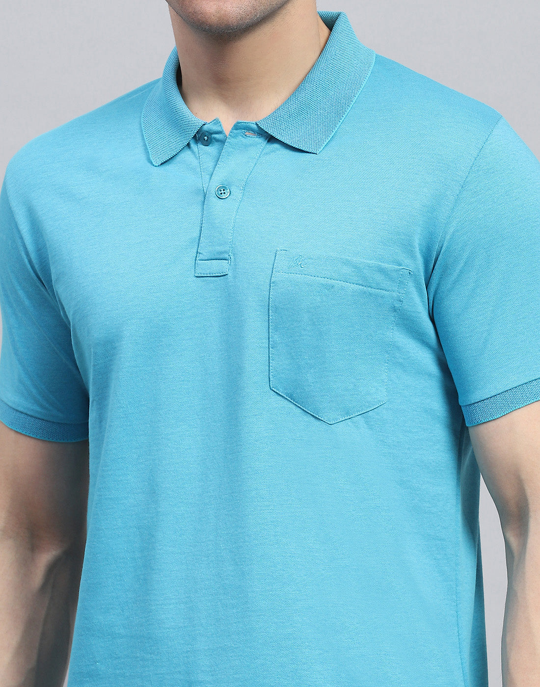 Men Blue Solid Collar Half Sleeve T-Shirt