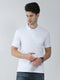 Men White Solid Collar Half Sleeve T-Shirt