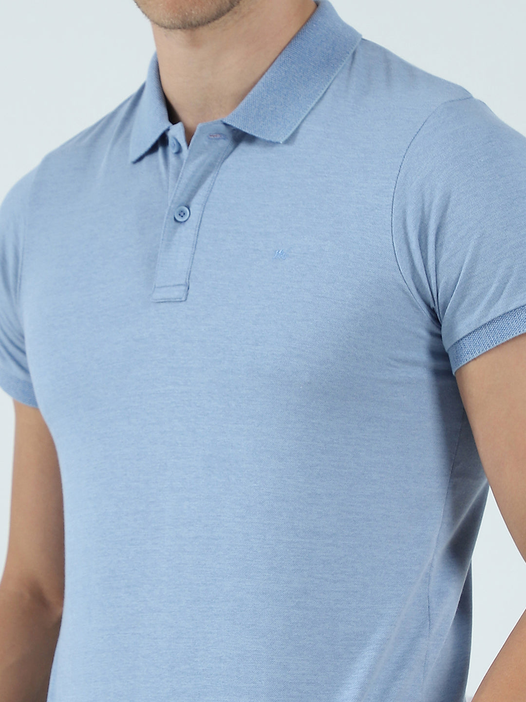 Men Blue Solid Collar Half Sleeve T-Shirt