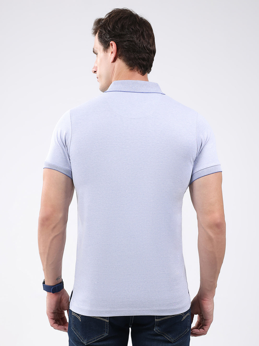 Men Sky Blue Solid Collar Half Sleeve T-Shirt
