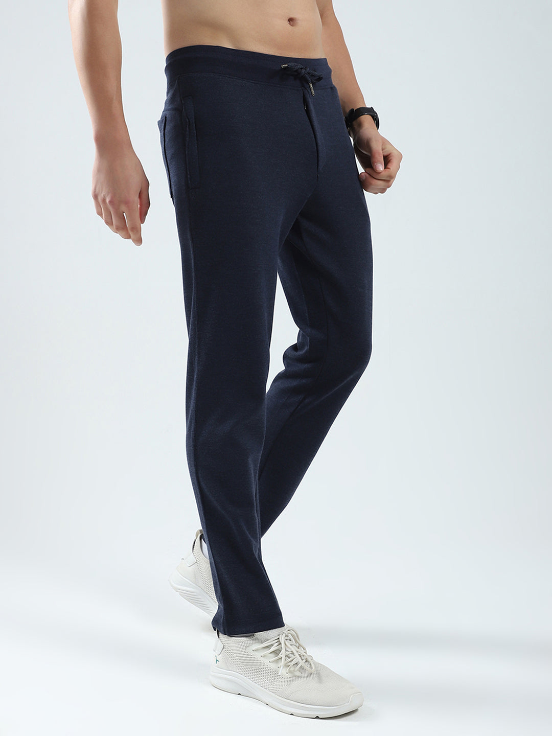Men Navy Blue Solid Regular Fit Lower