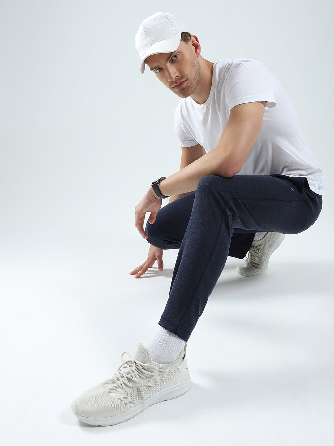Men Navy Blue Solid Regular Fit Lower