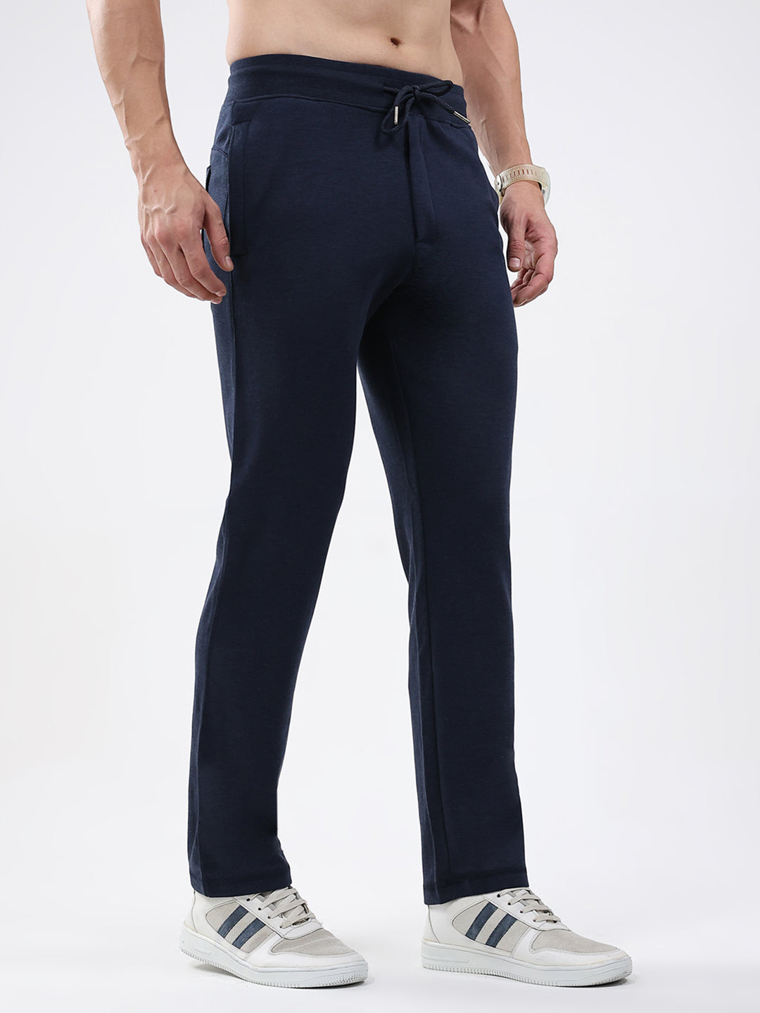 Men Blue Solid Regular Fit Lower