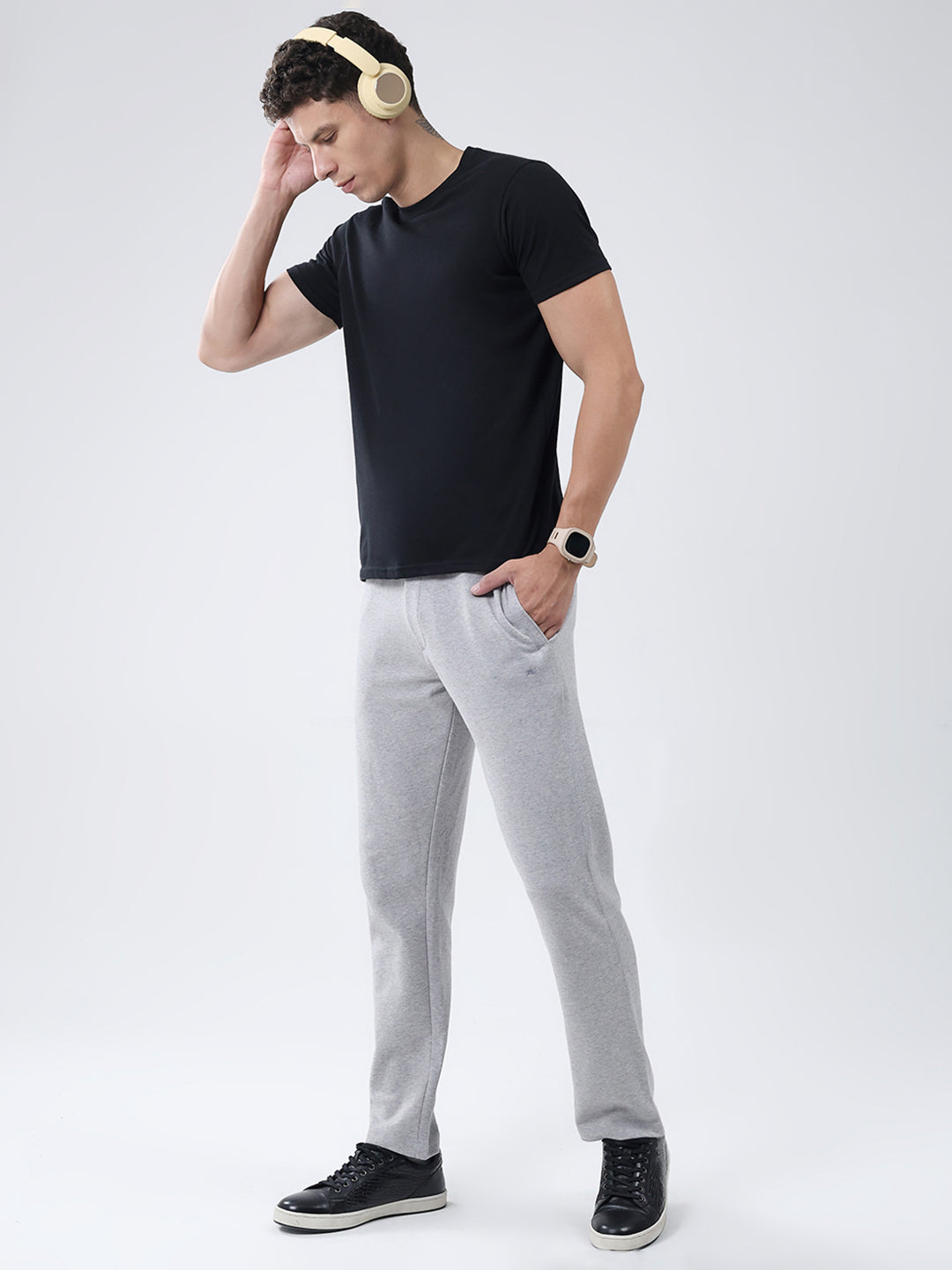 Men Grey Solid Regular Fit Lower