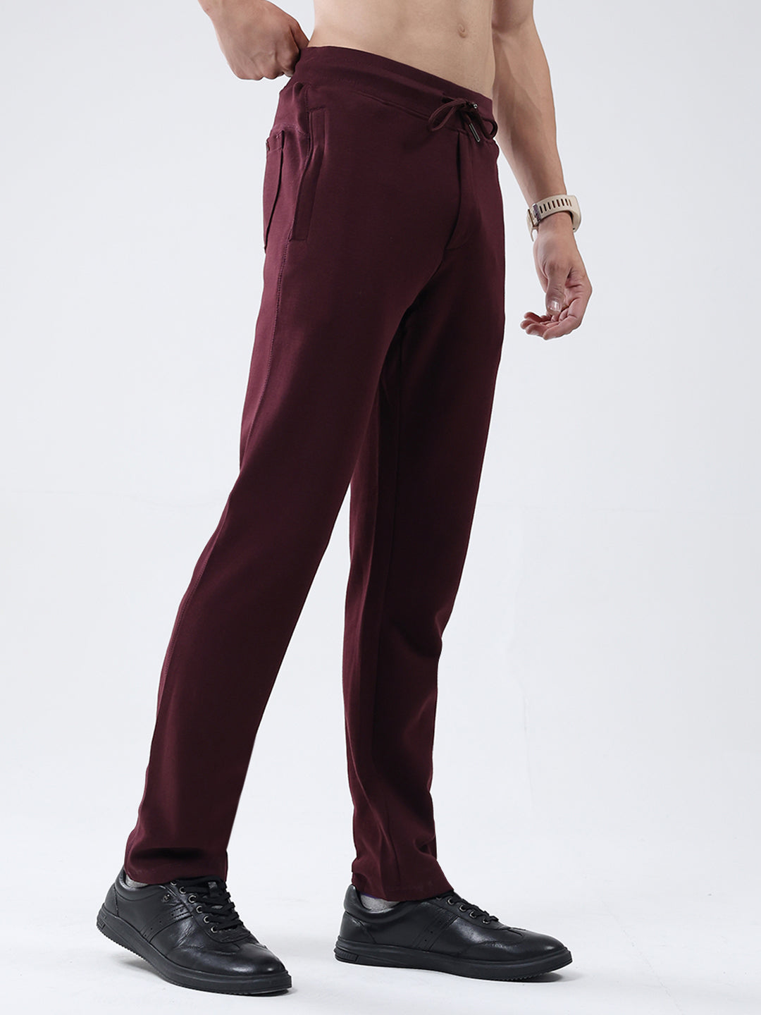 Men Maroon Solid Regular Fit Lower