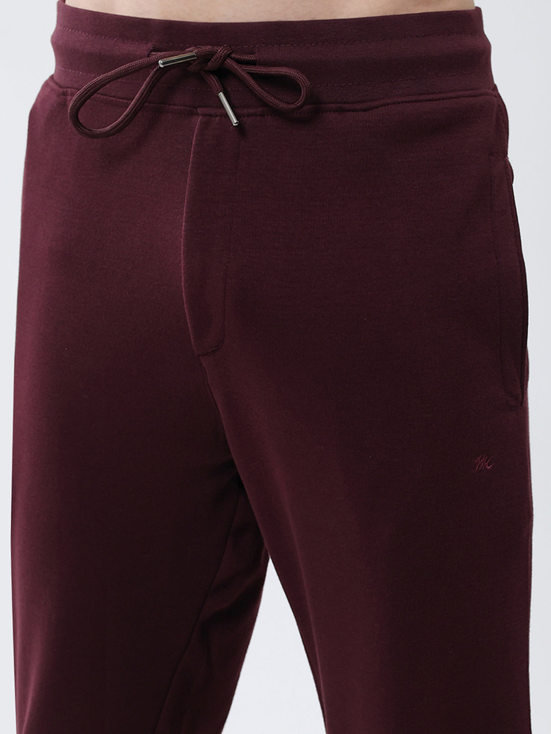 Men Maroon Solid Regular Fit Lower