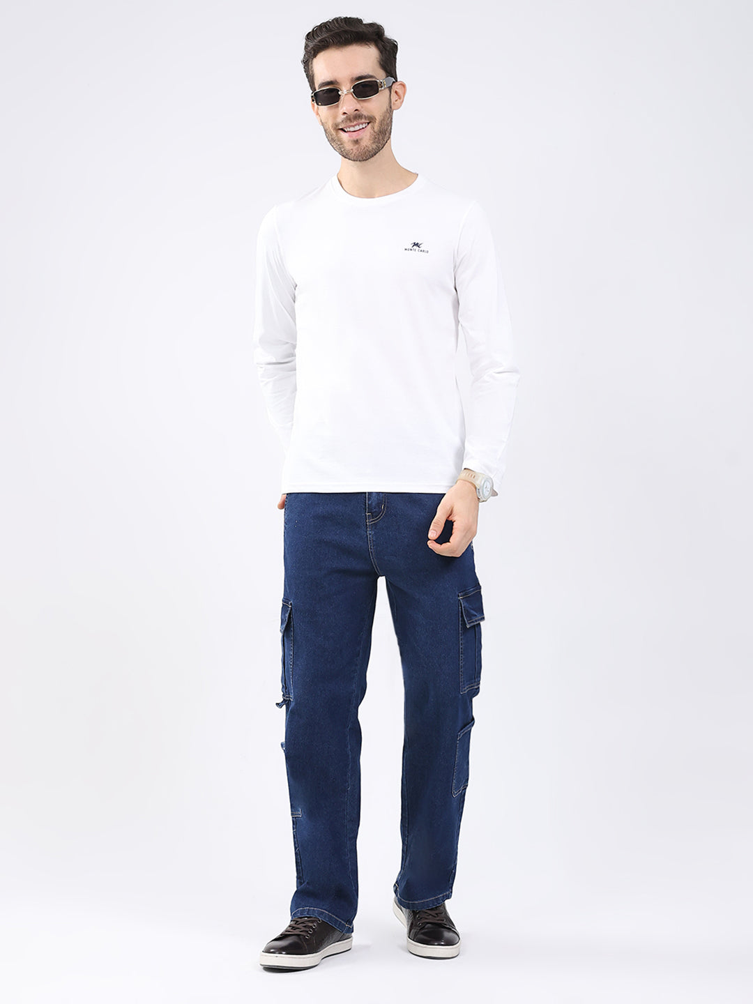 Men White & Navy Blue Solid Round Neck Full Sleeve T-Shirt (Pack of 2)