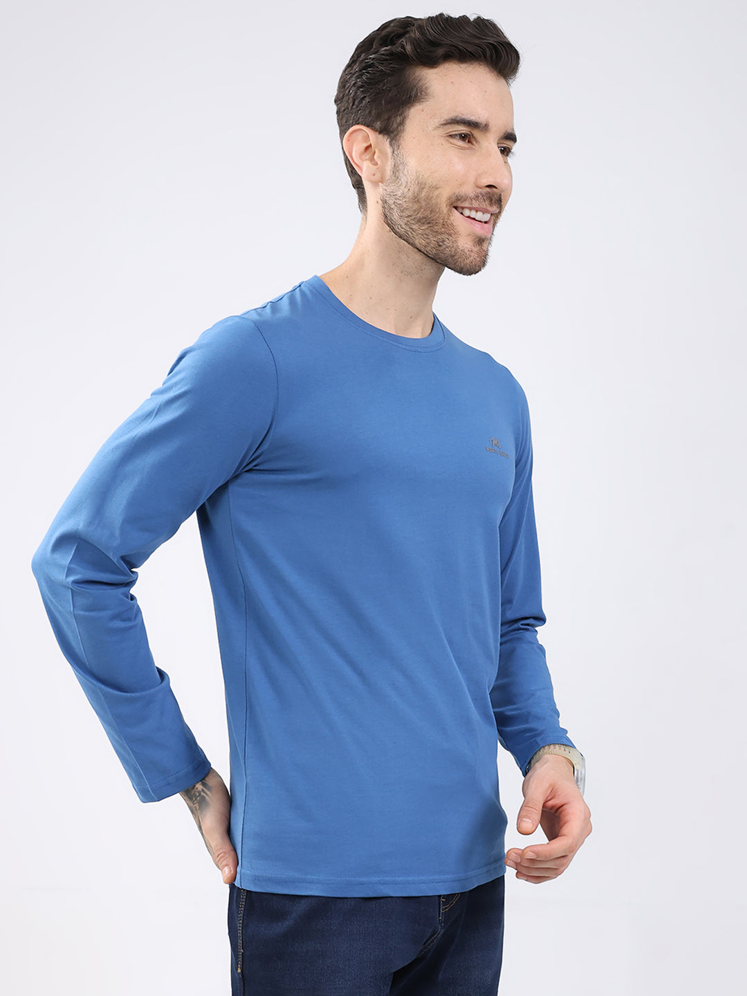 Men Blue & Red Solid Round Neck Full Sleeve T-Shirt (Pack of 2)