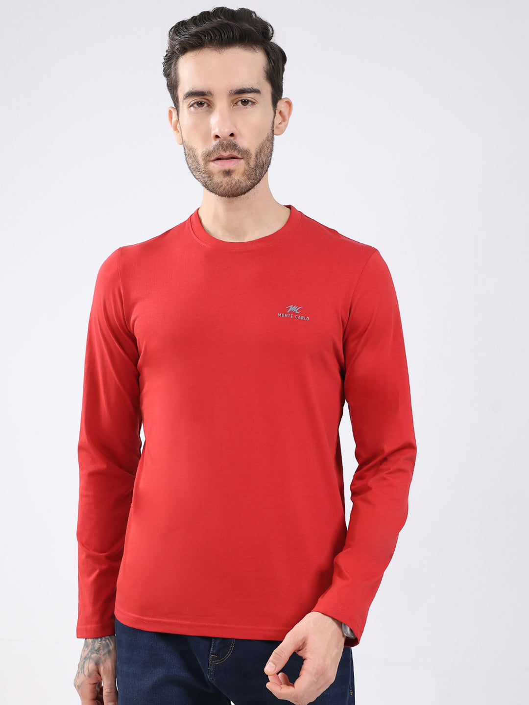 Men Blue & Red Solid Round Neck Full Sleeve T-Shirt (Pack of 2)
