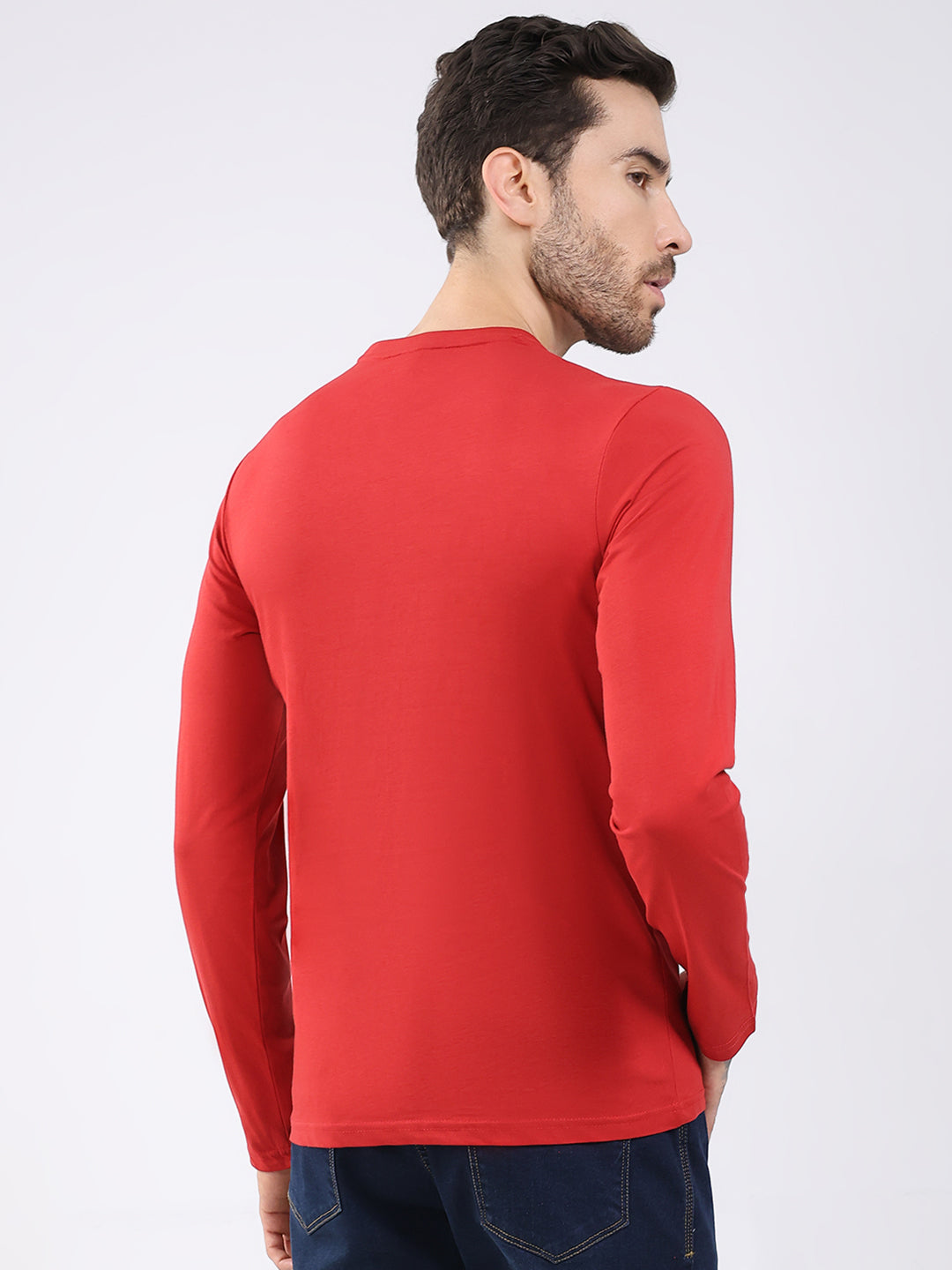 Men Blue & Red Solid Round Neck Full Sleeve T-Shirt (Pack of 2)