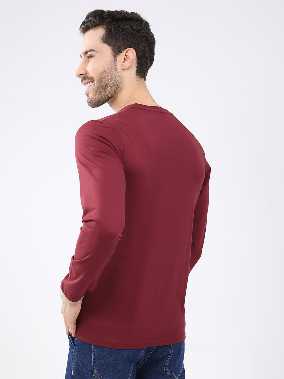 Men Black & Maroon Solid Round Neck Full Sleeve T-Shirt (Pack of 2)