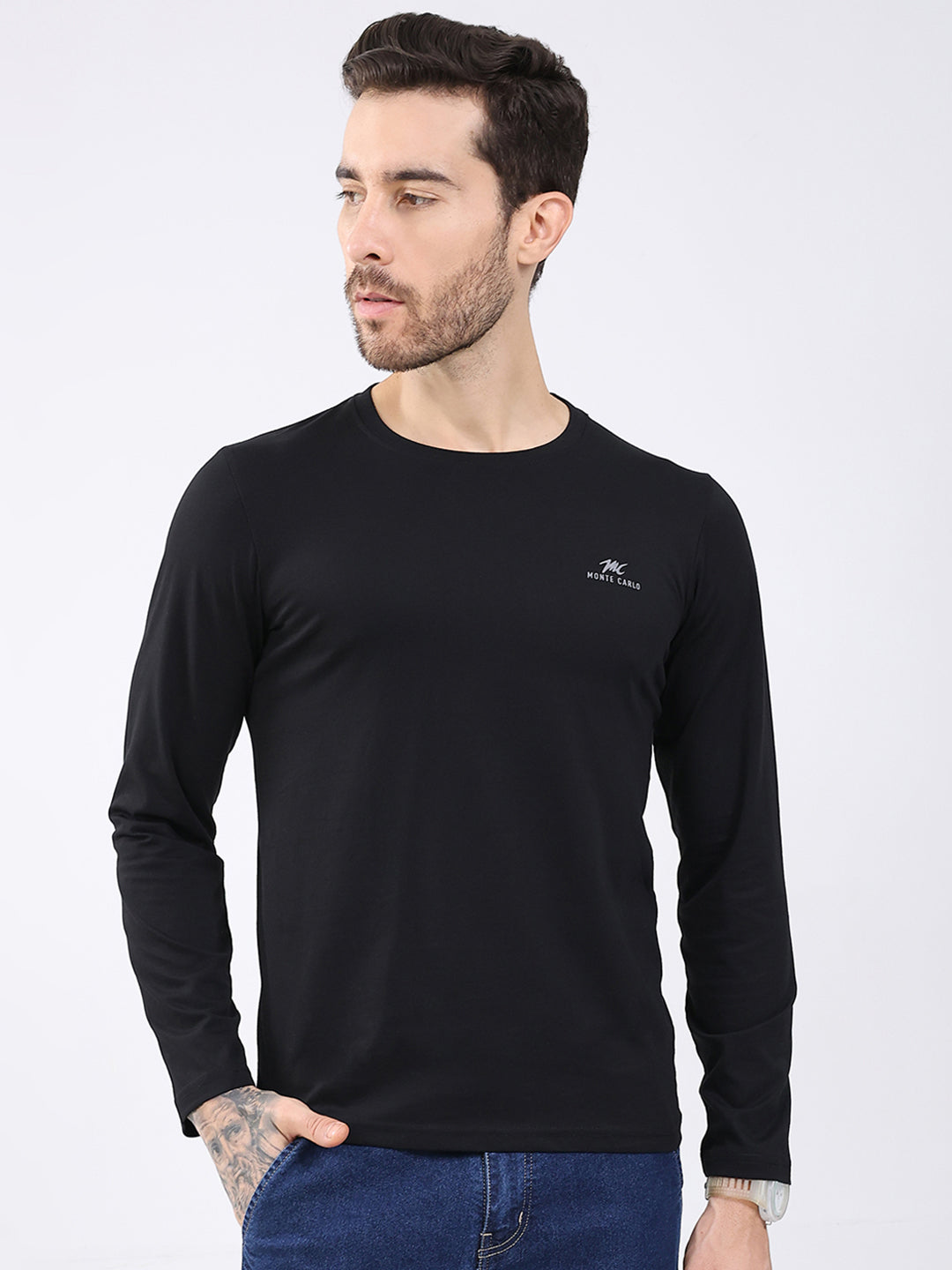 Men Black & Maroon Solid Round Neck Full Sleeve T-Shirt (Pack of 2)