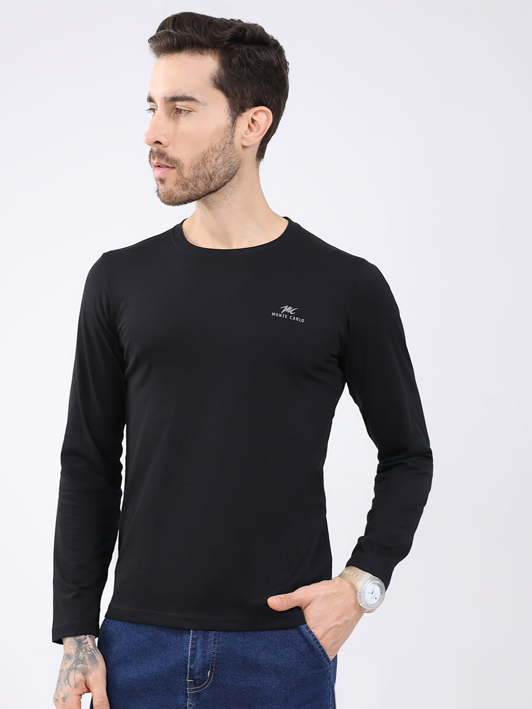 Men Black & Maroon Solid Round Neck Full Sleeve T-Shirt (Pack of 2)