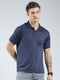 Men Navy Blue Solid Collar Half Sleeve T-Shirt