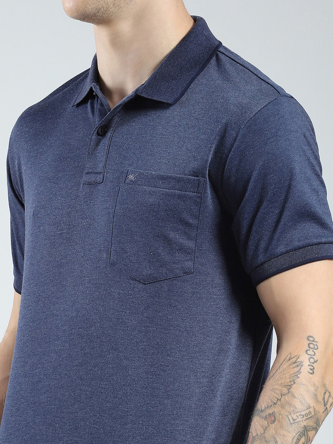 Men Navy Blue Solid Collar Half Sleeve T-Shirt