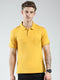 Men Mustard Solid Collar Half Sleeve T-Shirt