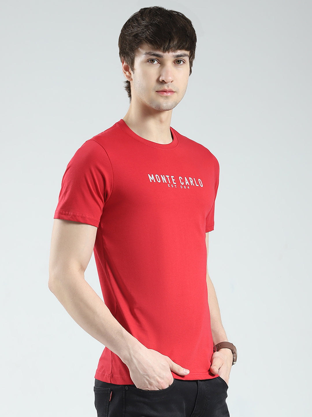 Men Maroon Solid Round Neck Half Sleeve T-Shirt