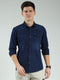 Men Blue Solid Collar Full Sleeve Shirt