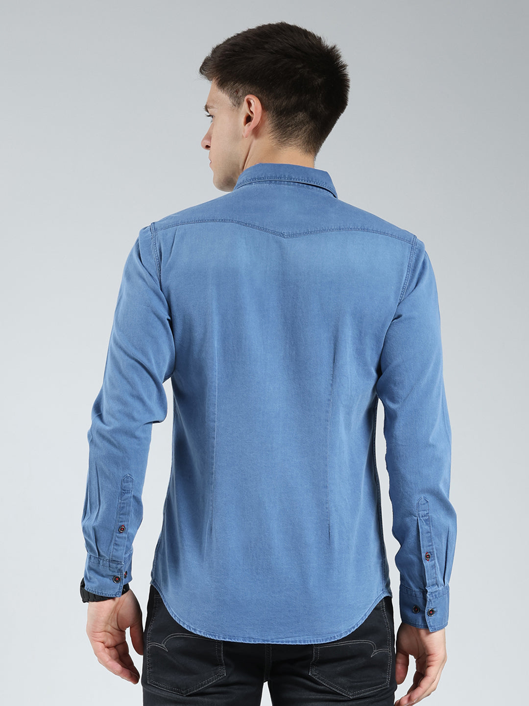 Men Blue Solid Collar Full Sleeve Shirt