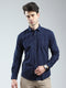 Men Navy Blue Stripe Collar Full Sleeve Shirt