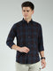Men Grey Check Collar Full Sleeve Shirt