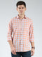 Men Orange Check Collar Full Sleeve Shirt