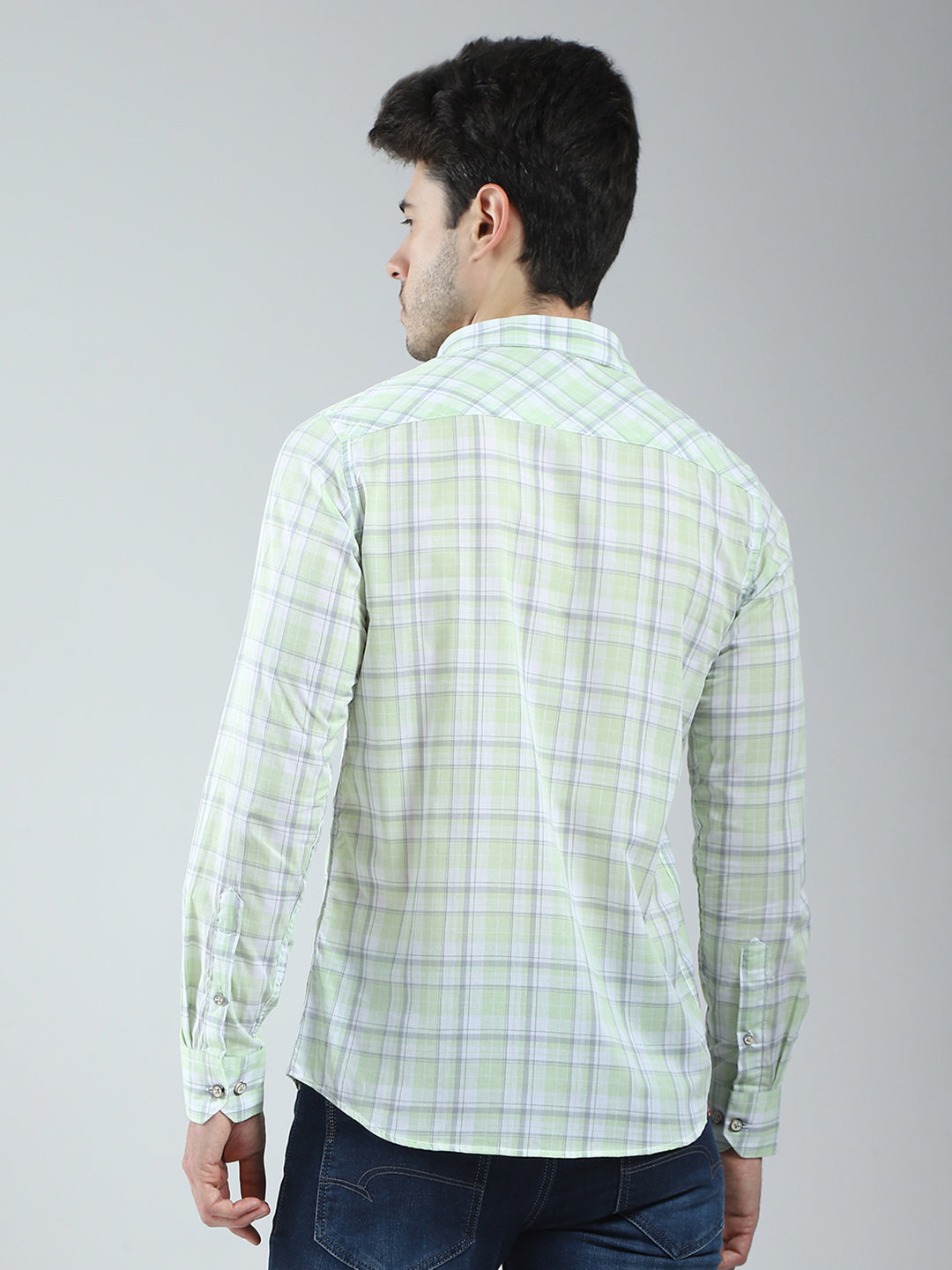 Men Green Check Collar Full Sleeve Shirt