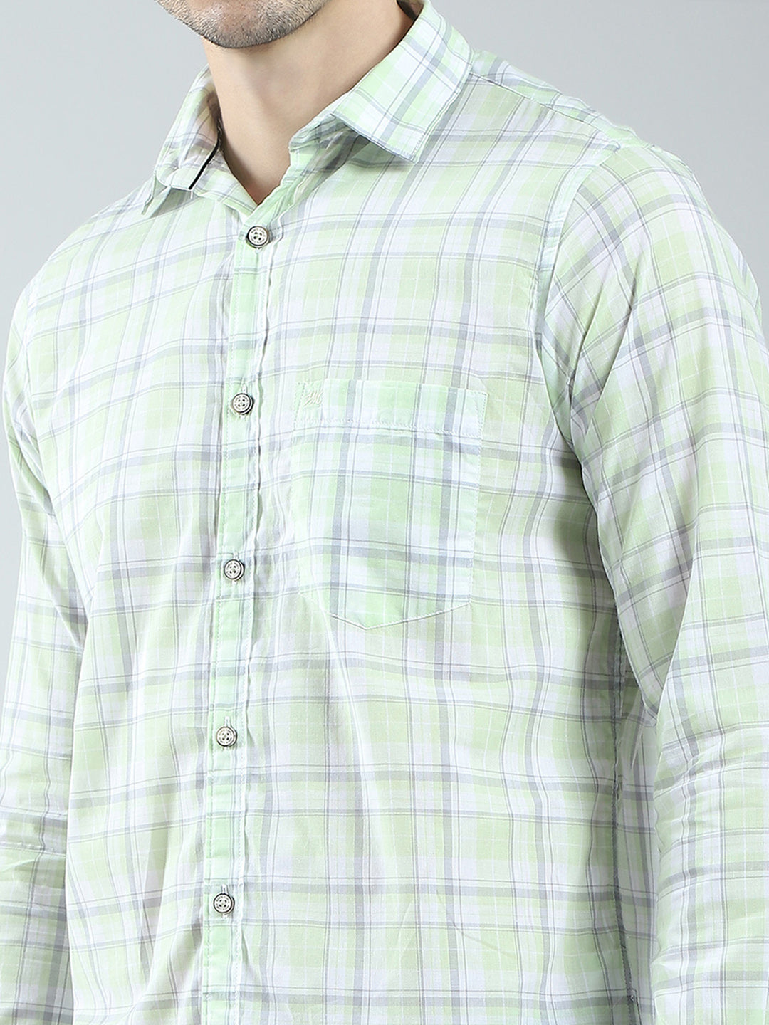 Men Green Check Collar Full Sleeve Shirt