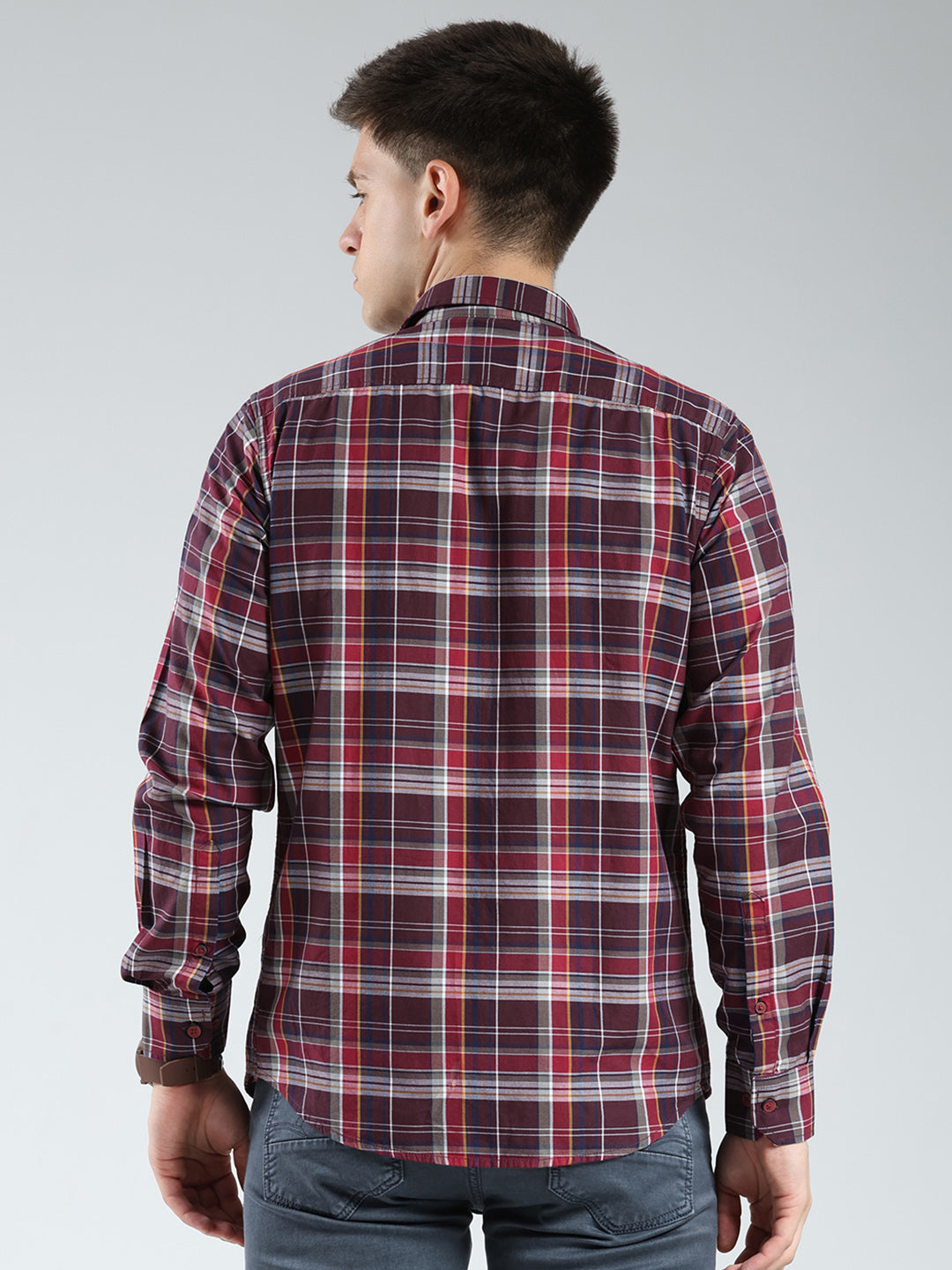 Men Red Check Collar Full Sleeve Shirt