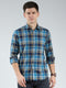 Men Blue Check Collar Full Sleeve Shirt