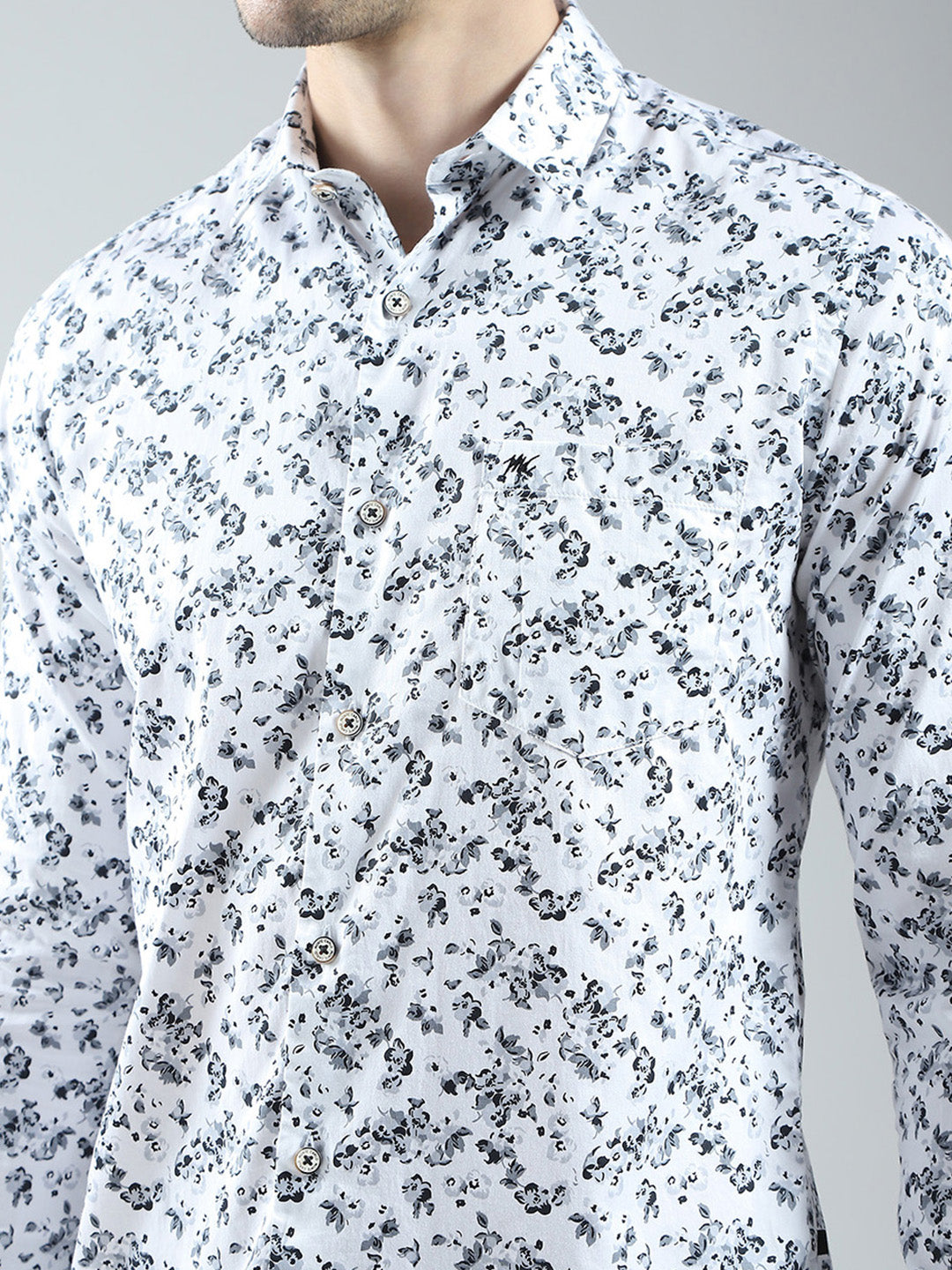 Men White Printed Collar Full Sleeve Shirt