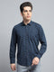 Men Navy Blue Printed Collar Full Sleeve Shirt