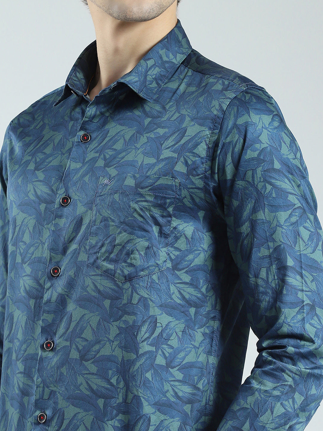 Men Green Printed Collar Full Sleeve Shirt