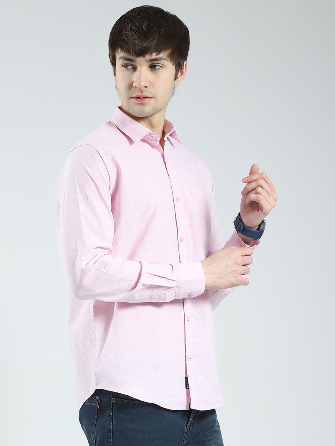 Men Pink Solid Collar Full Sleeve Shirt