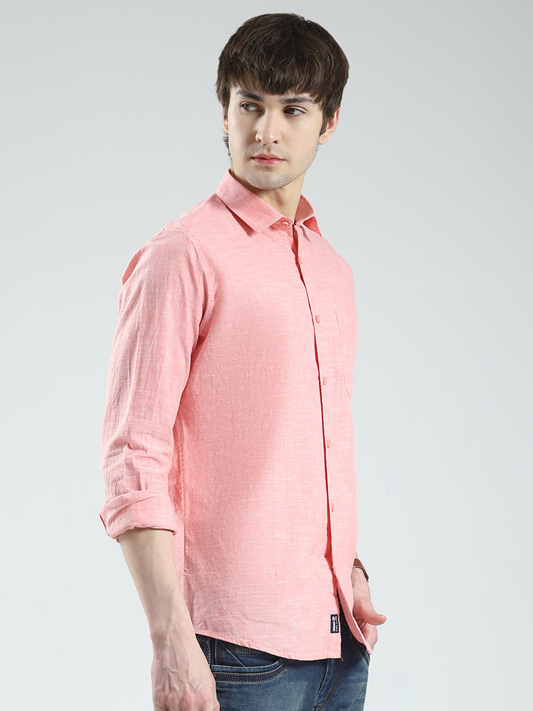 Men Orange Solid Collar Full Sleeve Shirt