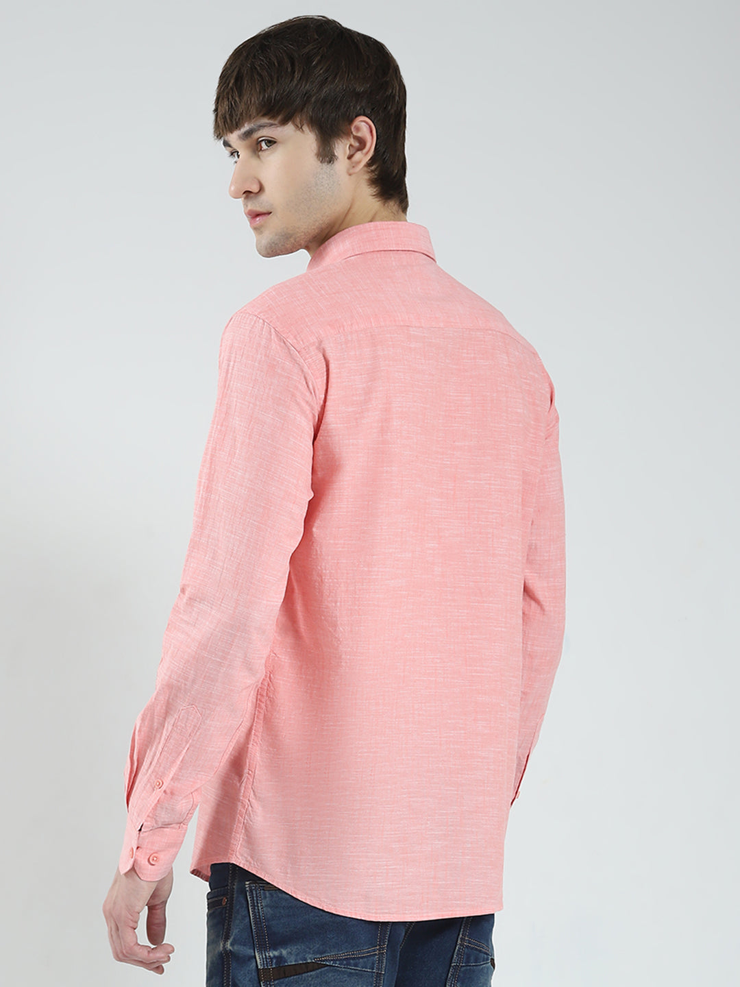 Men Orange Solid Collar Full Sleeve Shirt