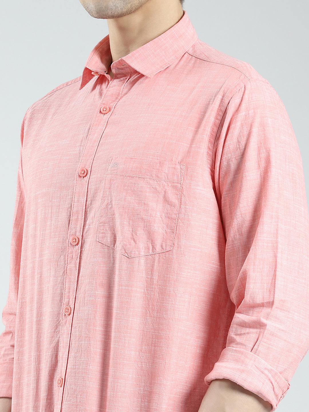 Men Orange Solid Collar Full Sleeve Shirt