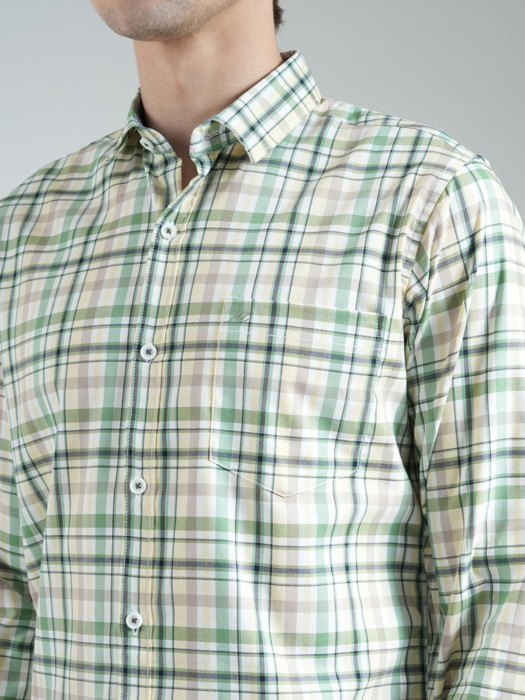 Men Green Check Collar Full Sleeve Shirt