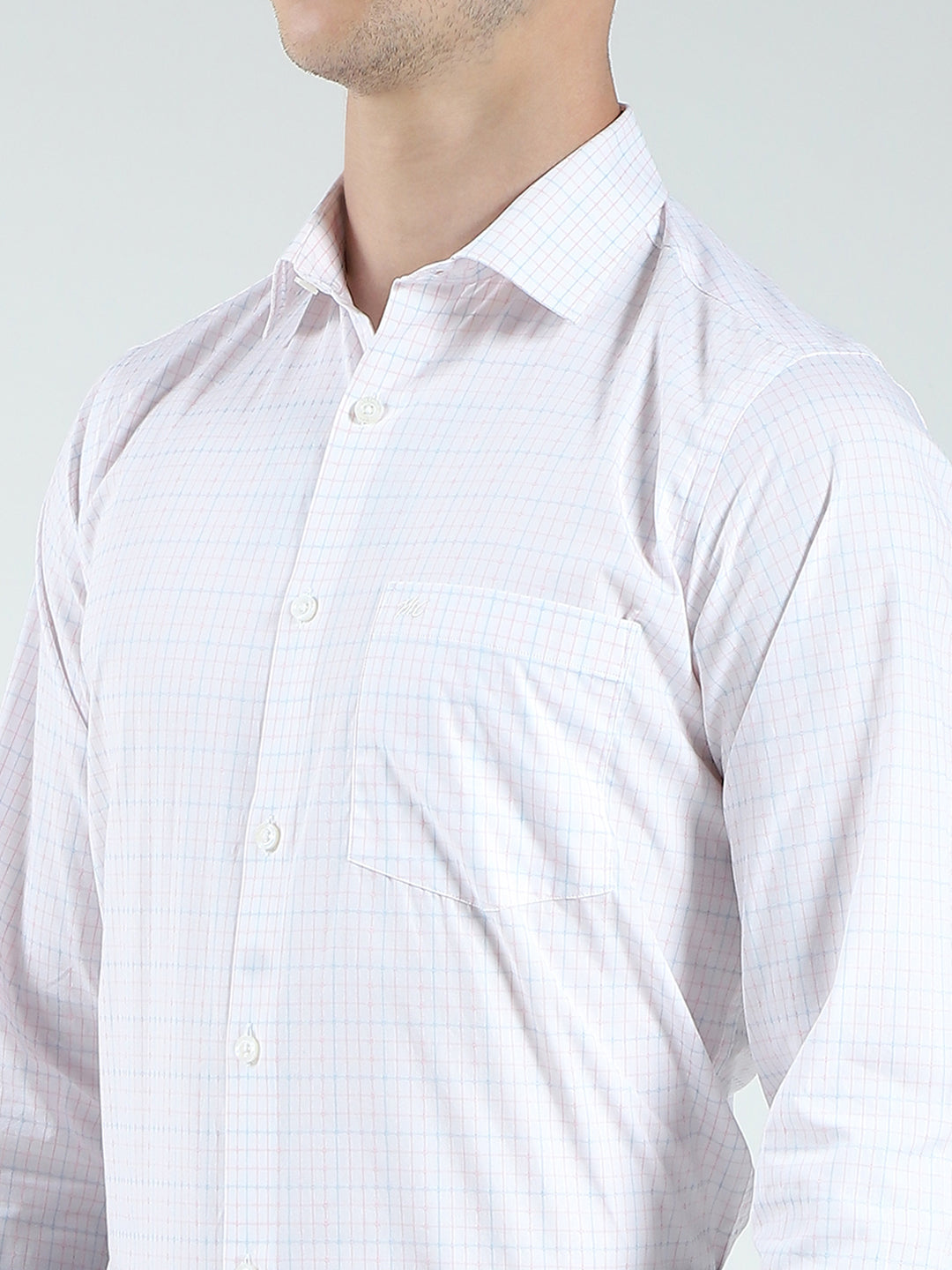 Men White Check Collar Full Sleeve Shirt